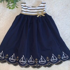 Savannah Navy & Gold Nautical Dress 18M Sailboats EUC